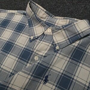 Ralph Lauren Mens XXL White Blue Plaid Button Down Blake Shirt Short Sleeve *
